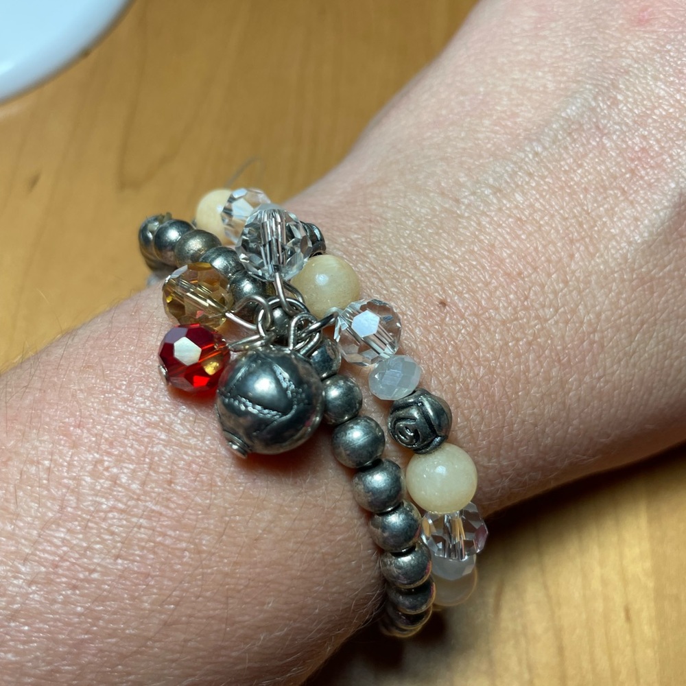 Dangle Silvertone Stretch Bracelet